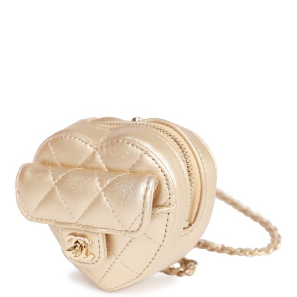 Chanel CC In Love Heart Necklace Bag Gold Lambskin Light Gold Hardware For Cheap