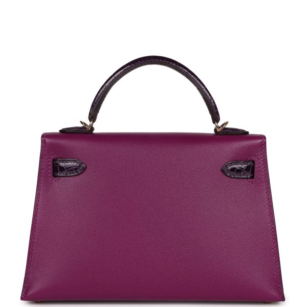 Hermes Kelly Sellier 20 Anemone Madame and Amethyst Shiny Alligator Touch Permabrass Hardware For Discount