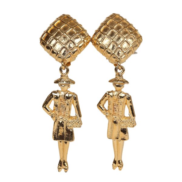 Vintage Chanel 24K Gold Plated Coco Mademoiselle Dangle Earrings Online Sale