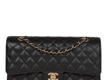 Chanel Medium Classic Double Flap Bag Black Caviar Gold Hardware on Sale