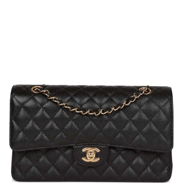 Chanel Medium Classic Double Flap Bag Black Caviar Gold Hardware on Sale