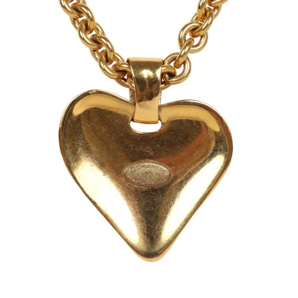 Vintage Chanel 24K Gold Plated Gold CC Heart Pendant Necklace Online now