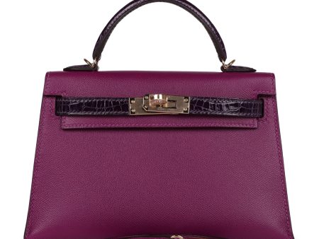 Hermes Kelly Sellier 20 Anemone Madame and Amethyst Shiny Alligator Touch Permabrass Hardware For Discount