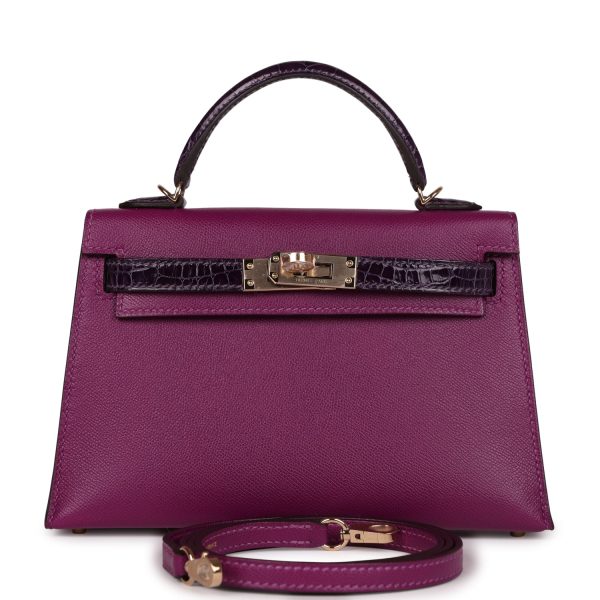 Hermes Kelly Sellier 20 Anemone Madame and Amethyst Shiny Alligator Touch Permabrass Hardware For Discount