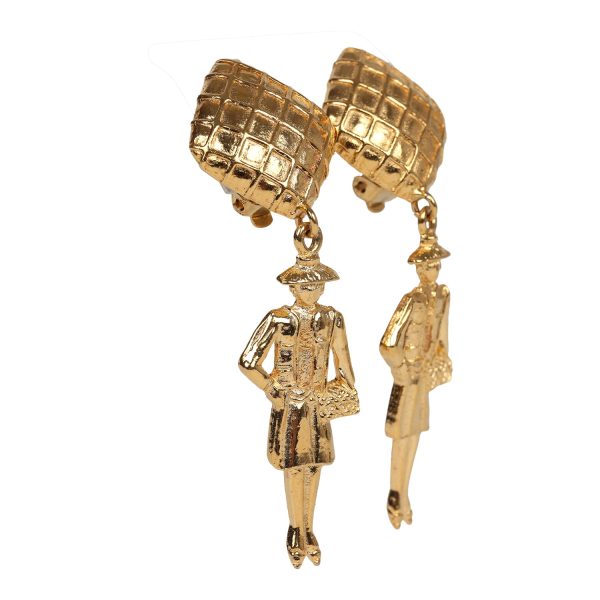 Vintage Chanel 24K Gold Plated Coco Mademoiselle Dangle Earrings Online Sale