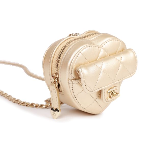 Chanel CC In Love Heart Necklace Bag Gold Lambskin Light Gold Hardware For Cheap