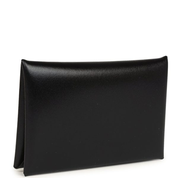 Hermes Calvi Card Holder Black Box Palladium Hardware on Sale