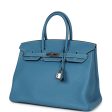 Pre-owned Hermes Birkin 35 Blue Jean Clemence Palladium Hardware Sale