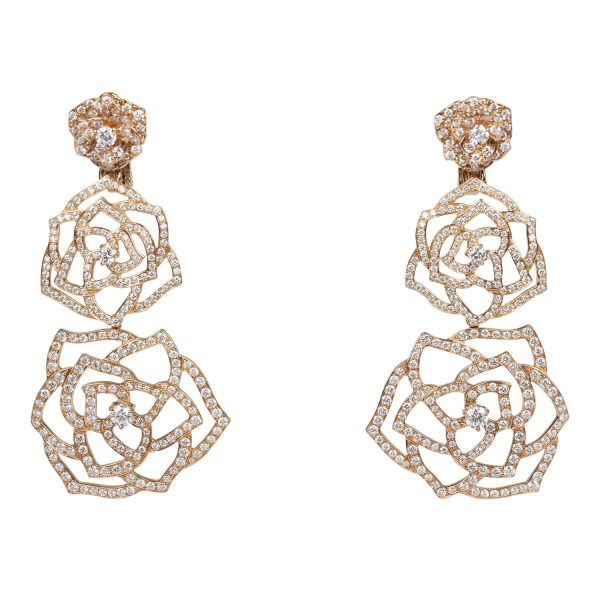 Piaget Rose Dangle Earrings 18k Rose Gold & Diamonds Hot on Sale