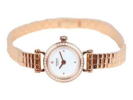 Hermes Faubourg Watch GM 18K Rose Gold White Diamonds Rose Gold Hardware For Sale