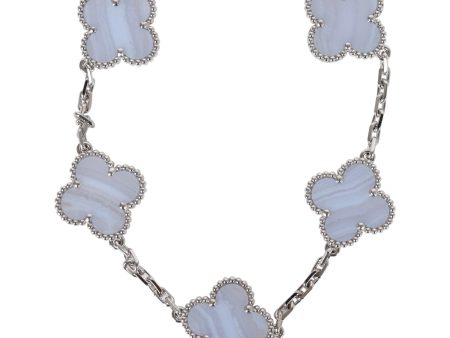 Van Cleef & Arpels Vintage Alhambra 5 Motif Bracelet 18K White Gold & Chalcedony Online Hot Sale