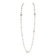 Chanel Silver Metal, White Strass, and White Pearl Logo Sautoir Necklace Fashion