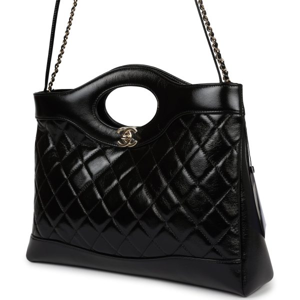 Chanel Large 31 Shopper Black Shiny Lambskin Light Gold Hardware For Sale