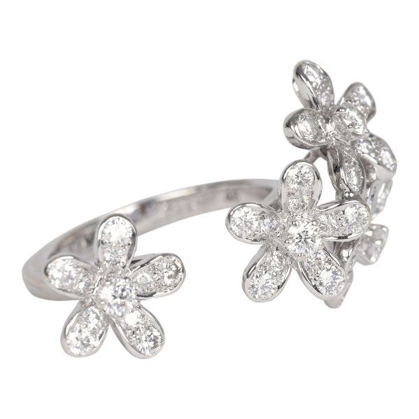 Pre-owned Van Cleef & Arpels Socrate  Between The Finger  Flower Ring 18k White Gold and Diamonds Online Sale