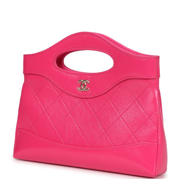 Pre-owned Chanel Nano 31 Shopper Hot Pink Shiny Aged Calfskin Gold Hardware Hot on Sale