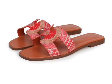 Hermes Oran Sandals Multicolored Terracotta Calfskin 37.5 EU Cheap