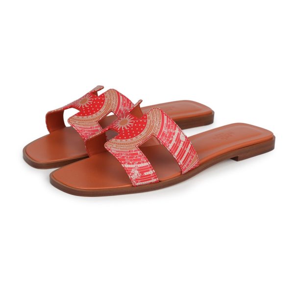 Hermes Oran Sandals Multicolored Terracotta Calfskin 37.5 EU Cheap