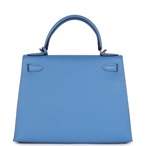 Pre-owned Hermes Kelly Sellier 28 Bleu Azur Epsom Palladium Hardware Fashion