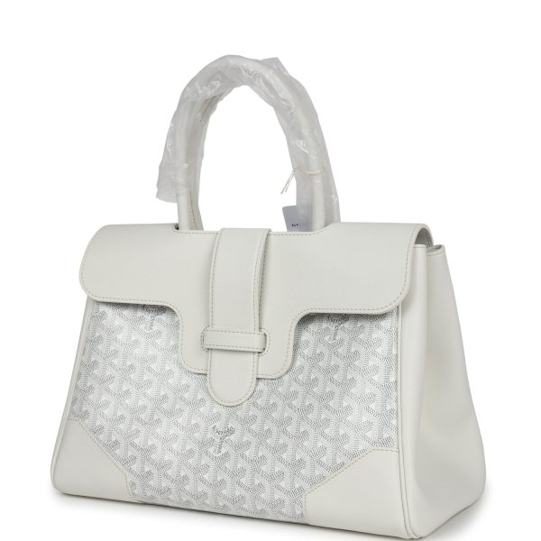 Goyard Saigon Tote White Goyardine Canvas Palladium Hardware For Sale