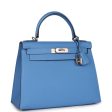 Pre-owned Hermes Kelly Sellier 28 Bleu Azur Epsom Palladium Hardware Fashion