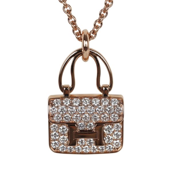 Hermes Amulettes Constance Pendant Necklace 18K Rose Gold & Diamonds Rose Gold Hardware Discount