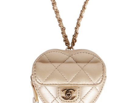 Chanel CC In Love Heart Necklace Bag Gold Lambskin Light Gold Hardware For Cheap