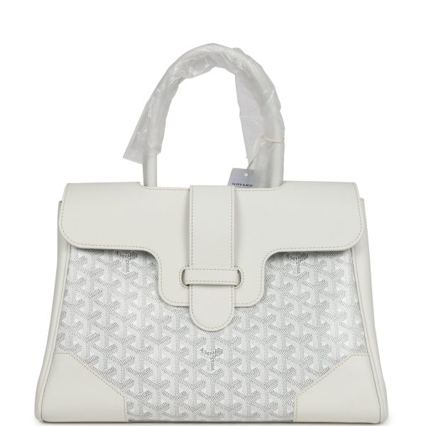 Goyard Saigon Tote White Goyardine Canvas Palladium Hardware For Sale