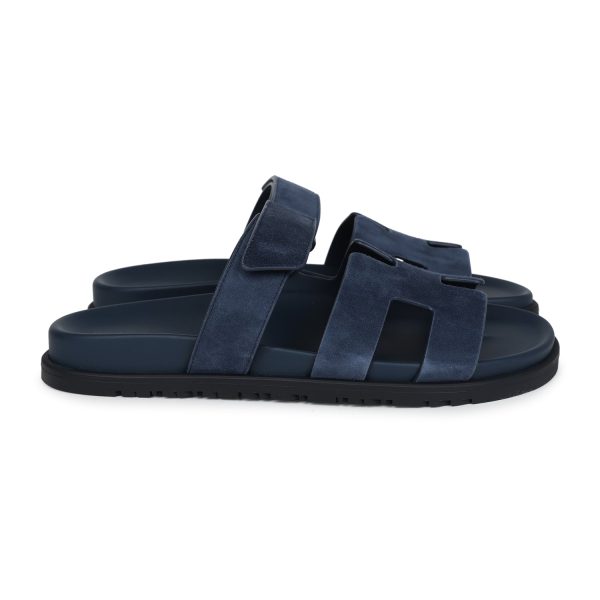 Hermes Chypre Techno Sandals Blue Celeste Suede 40.5 EU Palladium Hardware Online