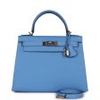 Pre-owned Hermes Kelly Sellier 28 Bleu Azur Epsom Palladium Hardware Fashion