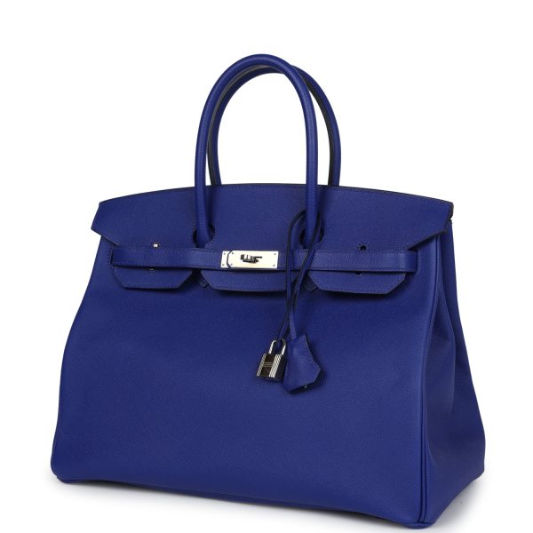 Pre-owned Hermes Birkin 35 Bleu Electric Epsom Palladium Hardware Discount