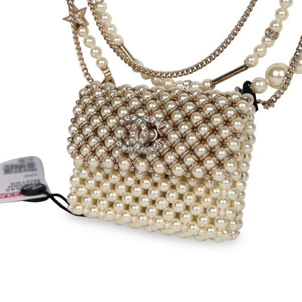 Chanel Pearl Flap Bag Pendant Necklace Light Gold Hardware Supply