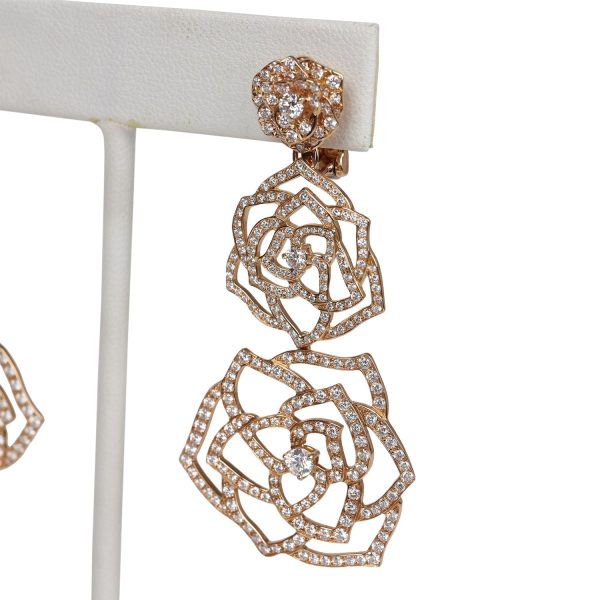 Piaget Rose Dangle Earrings 18k Rose Gold & Diamonds Hot on Sale