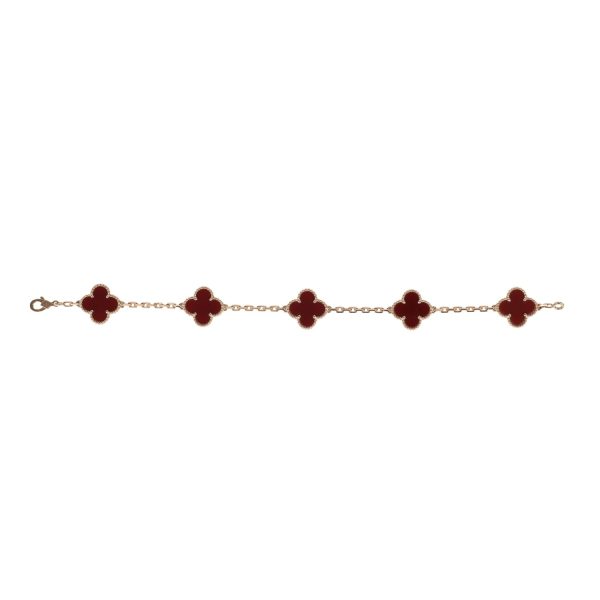 Van Cleef & Arpels Vintage Alhambra Carnelian Bracelet 5 Motifs Yellow Gold Hot on Sale