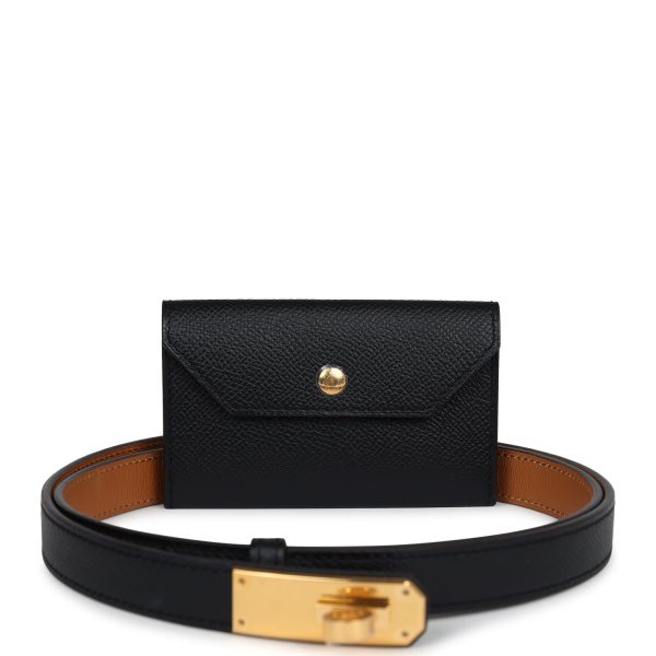 Hermes Kelly Pocket 18 Belt Black Epsom Gold Hardware Cheap