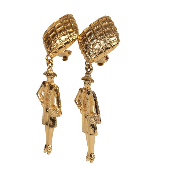 Vintage Chanel 24K Gold Plated Coco Mademoiselle Dangle Earrings Online Sale