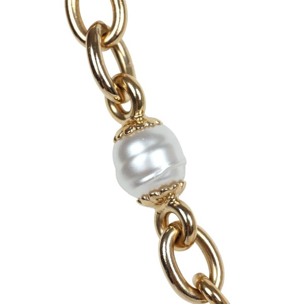 Chanel CC Gold Tone Metal Pearl Necklace Gold Hardware For Discount