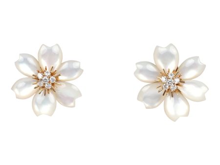 Pre-owned Van Cleef & Arpels Rose De Noel Small Earrings White Mother of Pearl Diamonds 18K Yellow Gold Hardware Online now