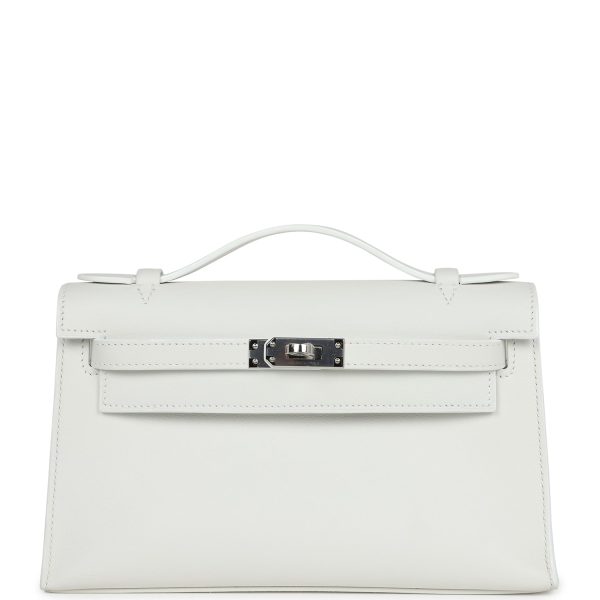 Hermes Kelly Pochette White Swift Palladium Hardware Hot on Sale