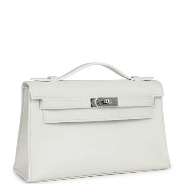 Hermes Kelly Pochette White Swift Palladium Hardware Hot on Sale