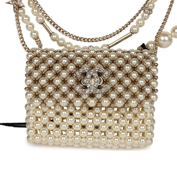 Chanel Pearl Flap Bag Pendant Necklace Light Gold Hardware Supply