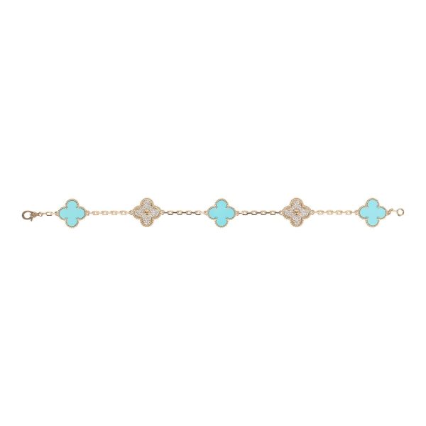 Copy of Van Cleef & Arpels Vintage Alhambra Diamond and Turquoise Bracelet Cheap