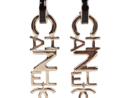 Chanel Black and Gold Letter Drop Earrings For Cheap