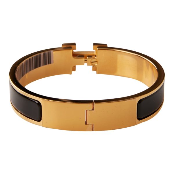 Hermes Black Clic Clac H Narrow Enamel Bracelet PM GHW Online now