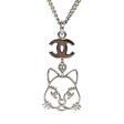 Chanel Silver CC Crystal Choupette Cat Emoji Pendant Necklace Hot on Sale