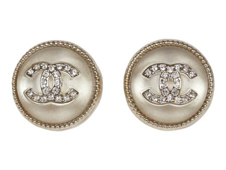 Chanel Crystal CC Round Pearl Button Earrings Light Gold Hardware Online