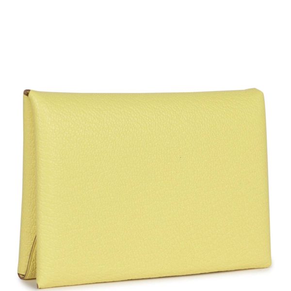 Hermes Calvi Duo Compact Card Holder Limoncello Chevre Mysore Palladium Hardware Supply