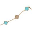 Van Cleef & Arpels Vintage Alhambra Diamond and Turquoise 20 Motif Necklace For Discount