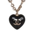 Chanel Black and Silver CC Crystal Heart Pendant Necklace Supply