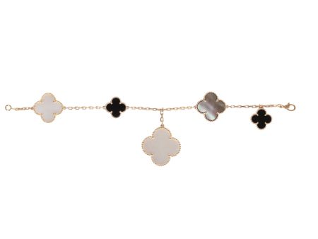 Van Cleef & Arpels Magic Alhambra 18k Gold 5 Motif Mother of Pearl and Onyx Bracelet on Sale