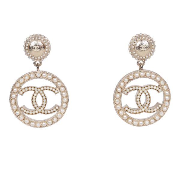 Chanel CC Faux Pearl Gold Earrings Cheap